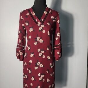 Banana‎ Republic Floral Burgundy Dress Size Petite OP